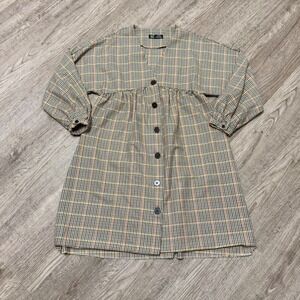 Zara TRF Collection Plaid Button Front Babydoll Dress Brown Orange XS